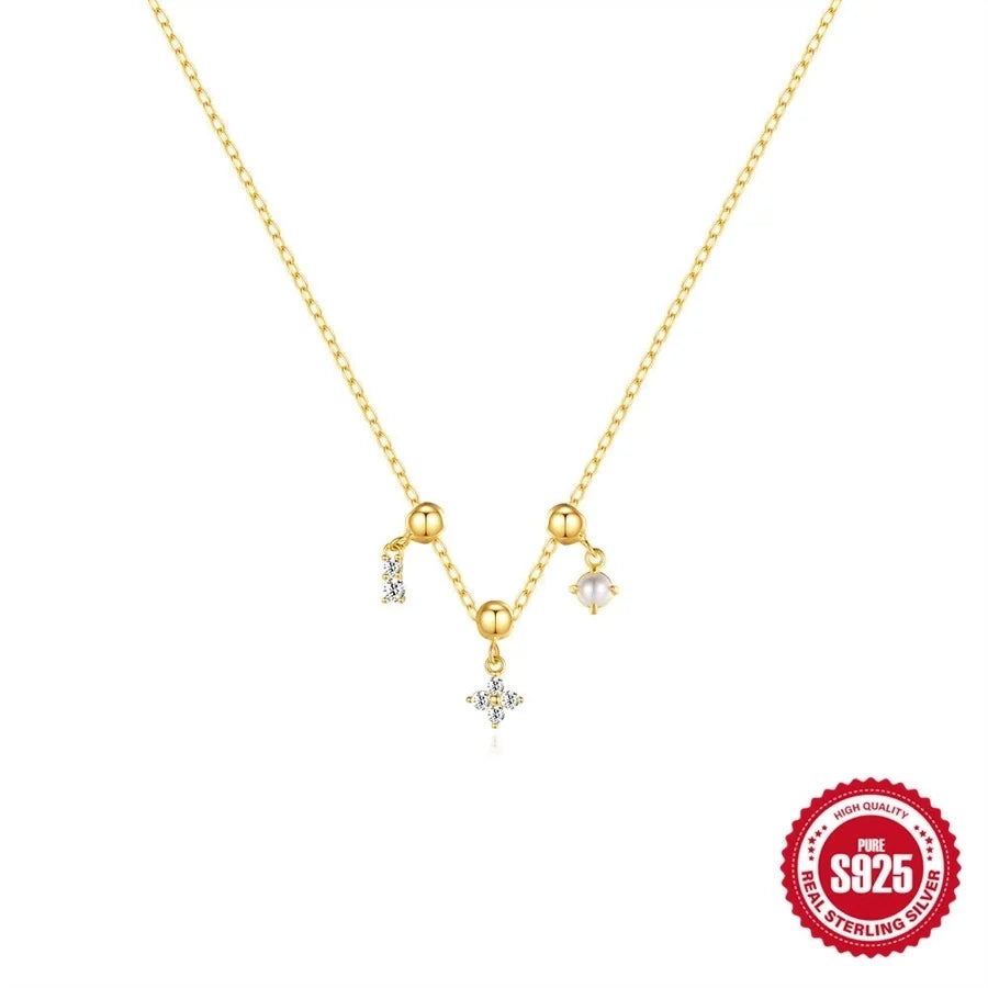 925 Sterling Silber Zirkon Kabelkette Beschichtung Geometrische Multi Charms Halskette | Shop Nory