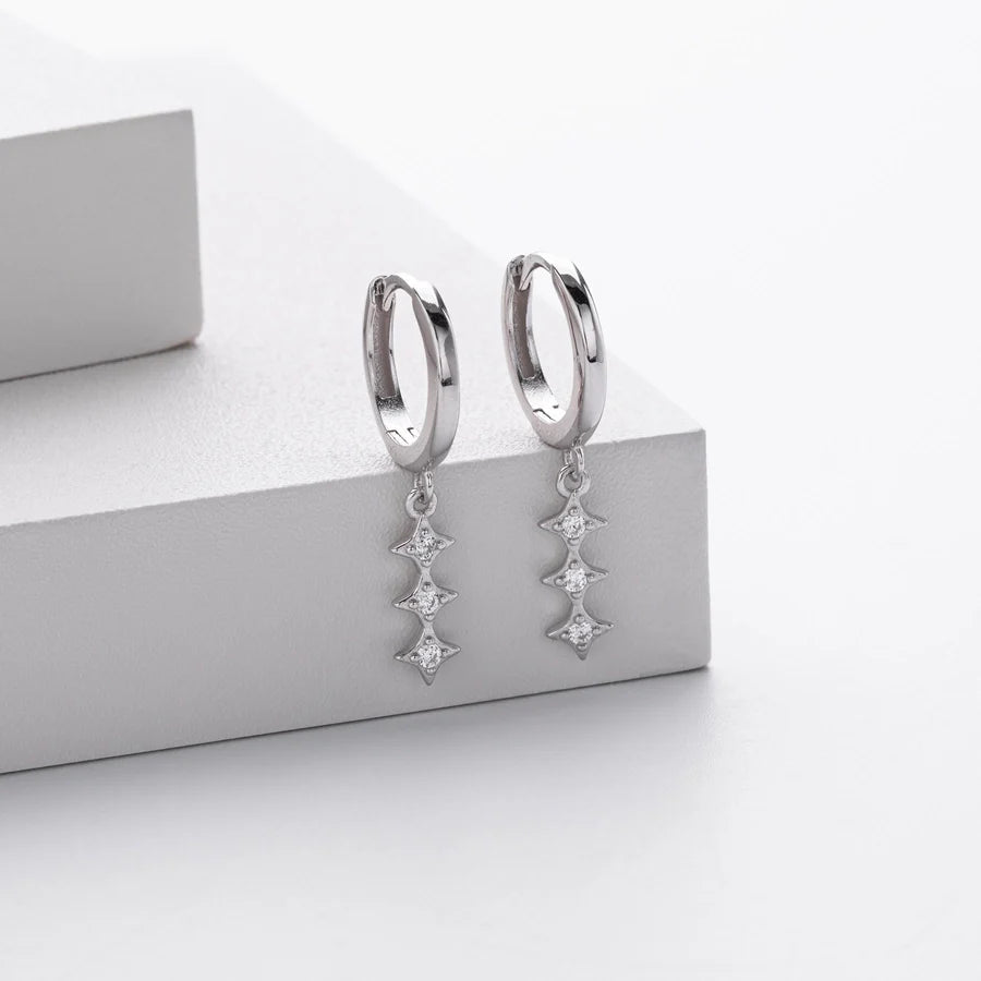 1 Paar 18K Gold Plattiert Weiß Gold Plattiert Rhodium Plattiert 925 Sterling Silber Zirkon 925 Sterling Silber Ohrringe Geometrische Tropf Ohrringe | Shop Nory
