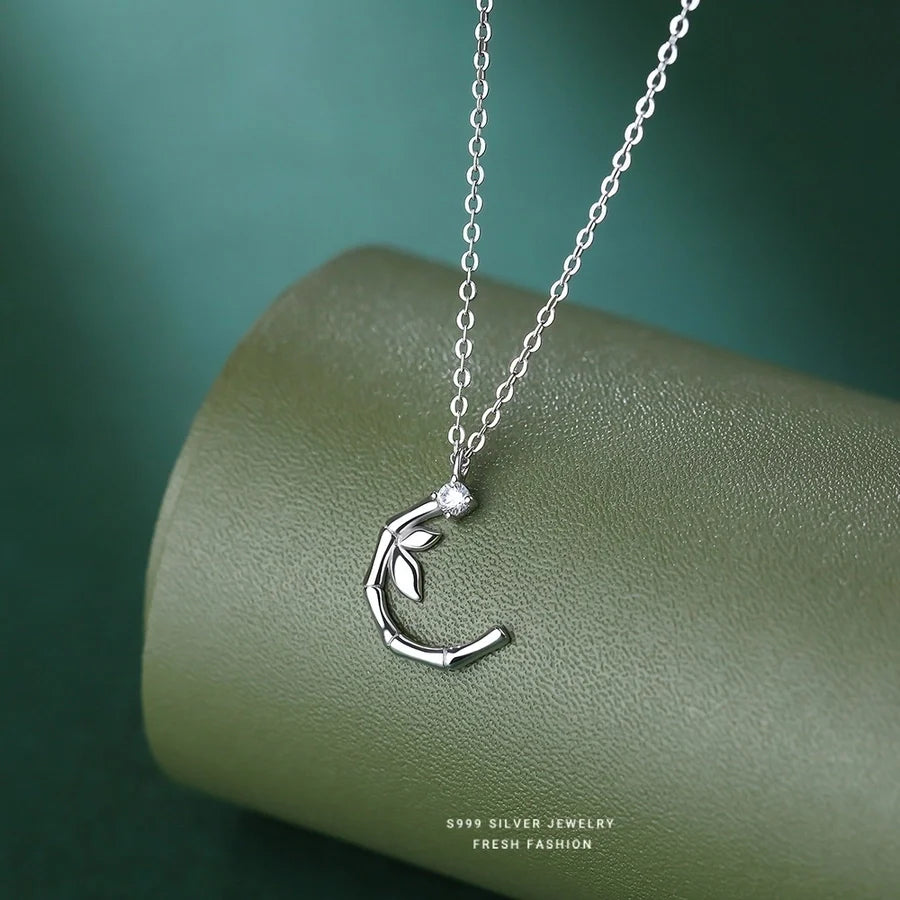 S999 Silber Zirkon Kabelkette Plattierung Bambus Anhänger Halskette | Shop Nory