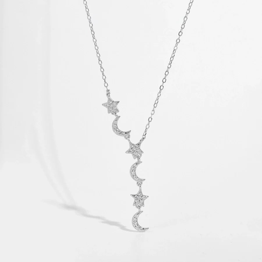 925 Sterling Silber Zirkon Kabelkette Stern Mond Anhänger Halskette | Shop Nory