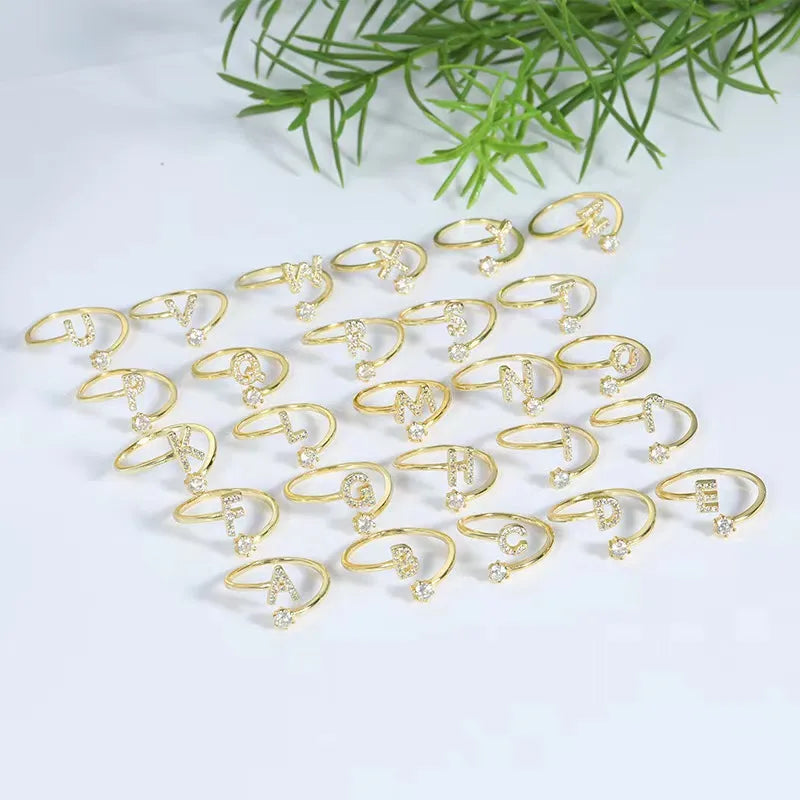 925 Sterling Silber Zirkon Buchstaben Offene Ringe 925 Sterling Silber Ringe | Shop Nory