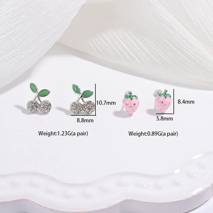 1 Paar 22K goldplattiert rhodiumbeschichtet 925 Sterling Silber Zirkon 925 Sterling Silber Ohrringe Weihnachtsbaum Weihnachtsmütze Obst Ohrstecker | Shop Nory