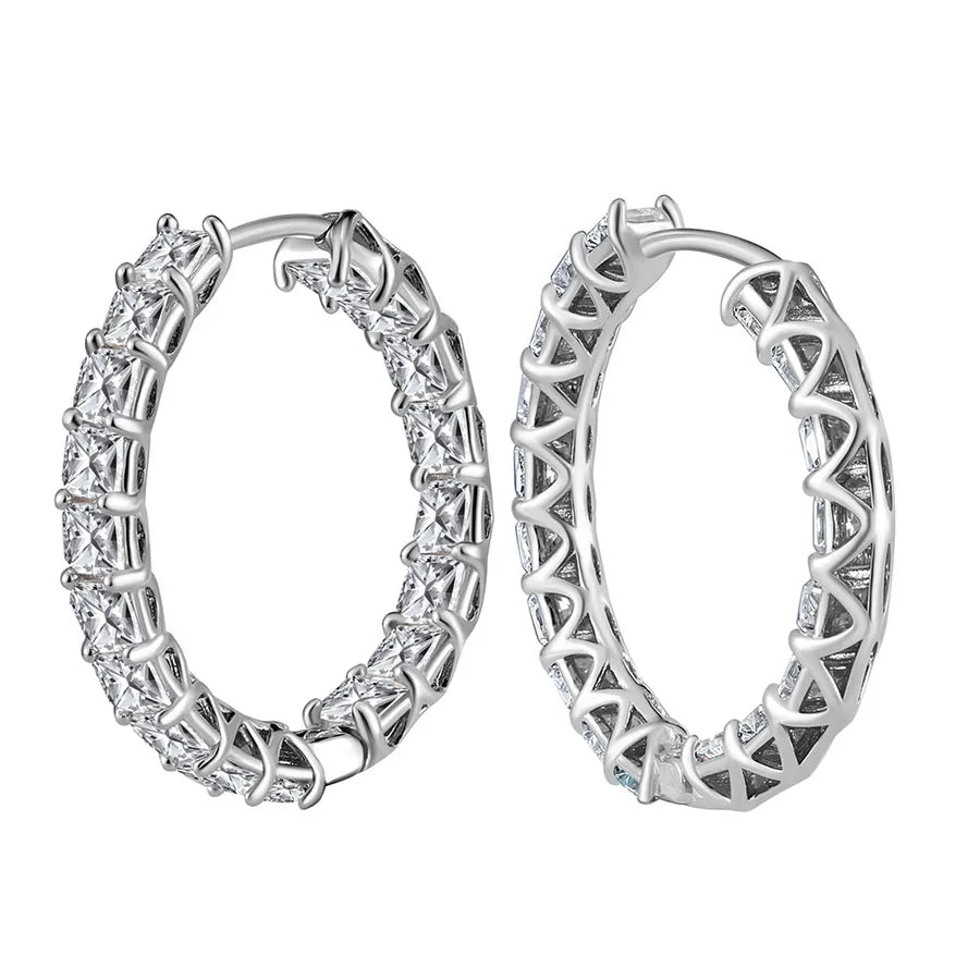 Weißgoldbeschichtete versilberte 925 Sterling Silber Zirkon 925 Sterling Silber Ohrringe runde Herzform Rhombus Ohrringe | Shop Nory