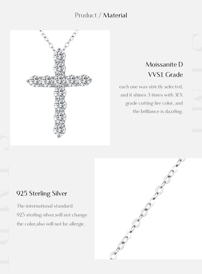 2.2 Karat VVS1-VVS2 Runder Brillant Schnitt 925 Sterlingsilber 925 Sterlingsilber Rack Plated Moissanit Kabelkette Einlage Kreuz Moissanit GRA Zertifikat Anhänger Halskette | Shop Nory