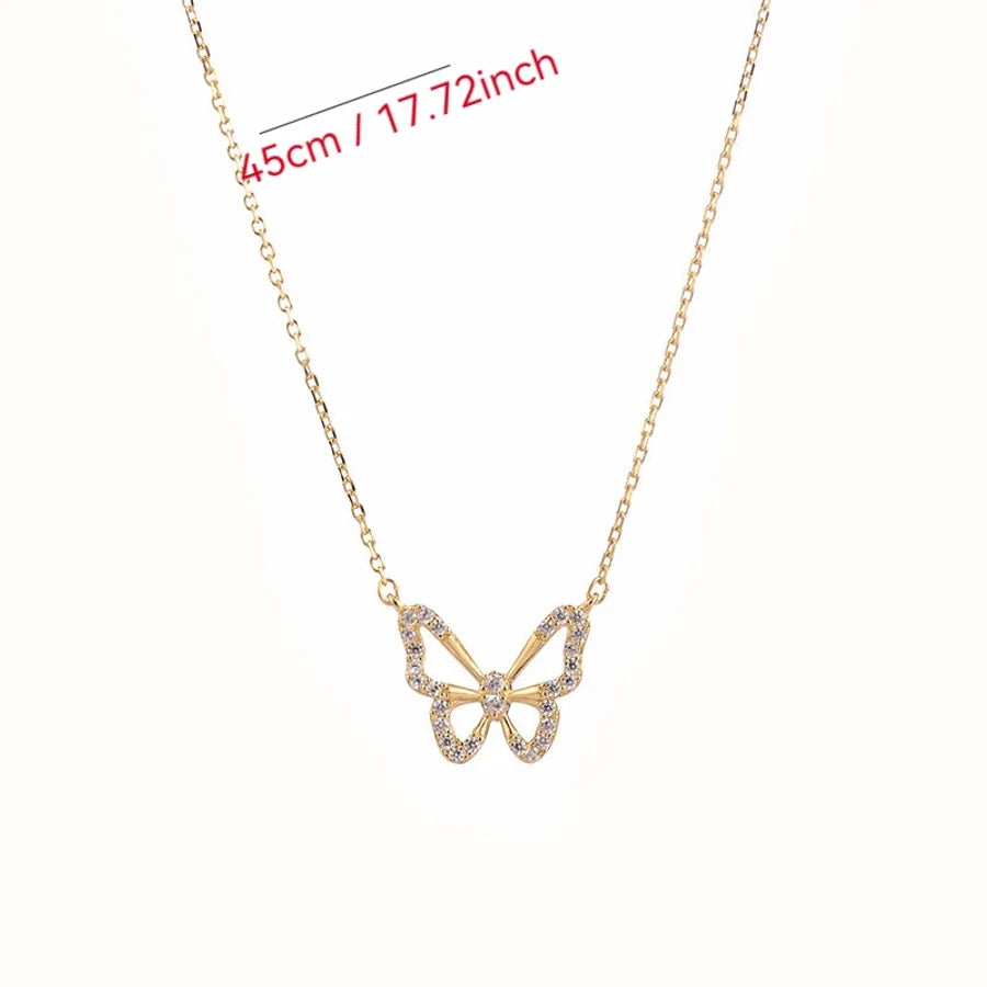 925 Sterlingsilber Zirkon Kabelkette Hohlrauminlage Schmetterlingshalskette | Shop Nory