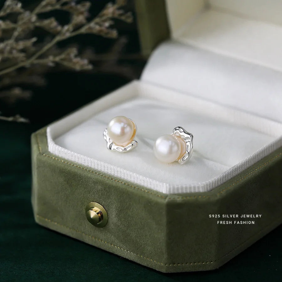1 Paar 925 Sterling Silber Künstliche Perlen 925 Sterling Silber Ohrringe Geometrische Ohrstecker | Shop Nory