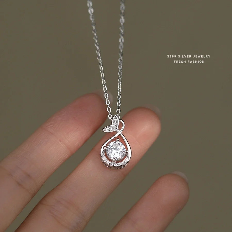 S999 Silber Zirkon Kabelkette Beschichtung Fischschwanz Anhänger Halskette | Shop Nory