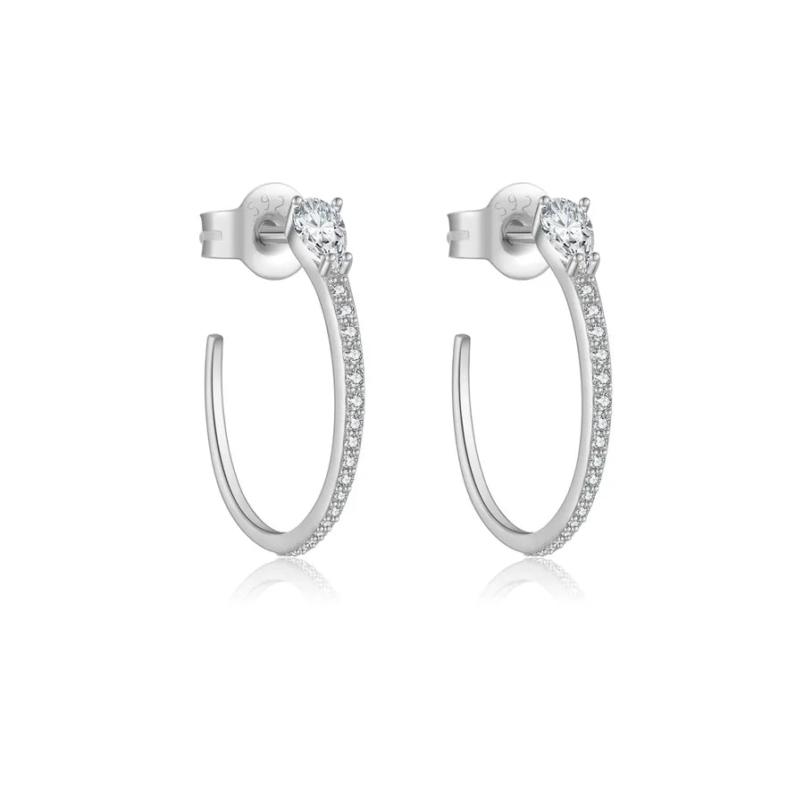 1 Paar 18K Goldbeschichtete Weißgoldbeschichtete 925 Sterling Silber Zirkon 925 Sterling Silber Ohrringe C Form Ohrstecker | Shop Nory