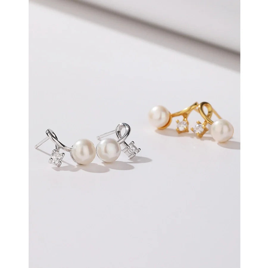 1 Paar 925 Sterling Silber Perle Zirkon 925 Sterling Silber Ohrringe Geometrische Ohrstecker | Shop Nory