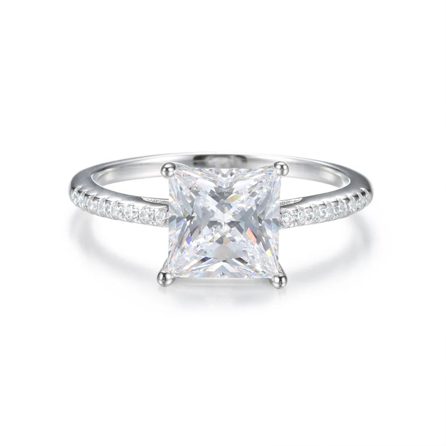 Weißgold plattiert Platin plattiert Rhodium plattiert 925 Sterling Silber Zircon viereckige Ringe 925 Sterling Silber Ringe | Shop Nory