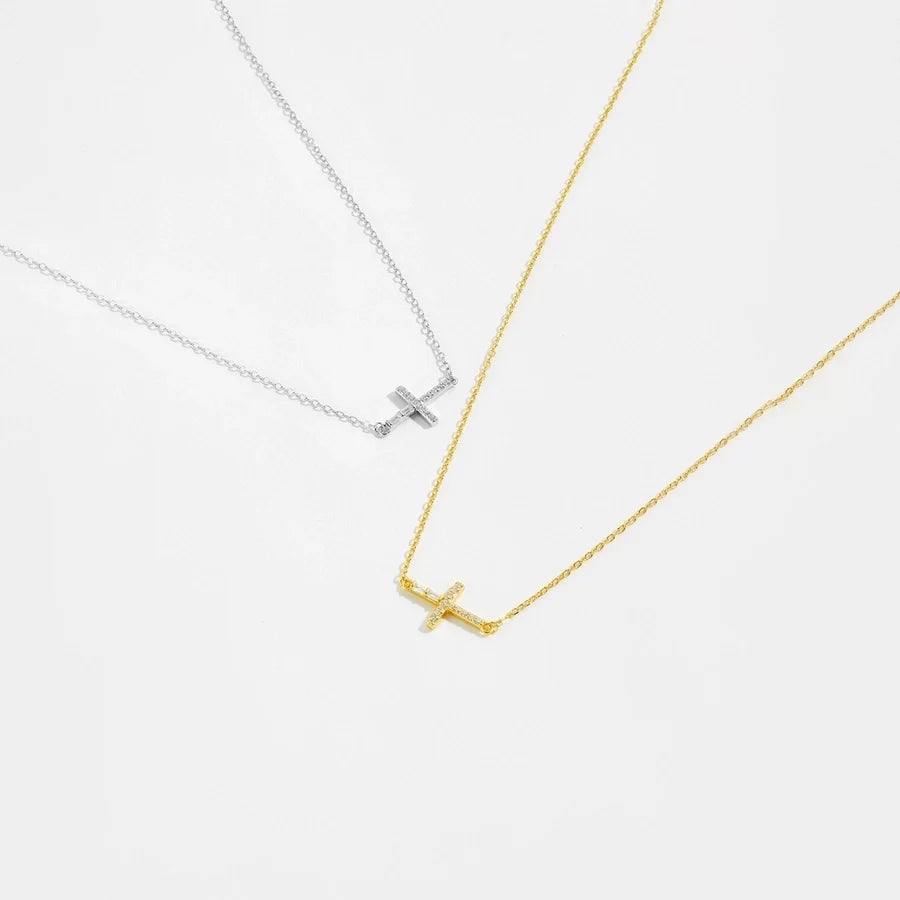 925 Sterling Silber Zirkon Kabelkette Einlage Geometrisches Kreuz Anhänger Halskette | Shop Nory