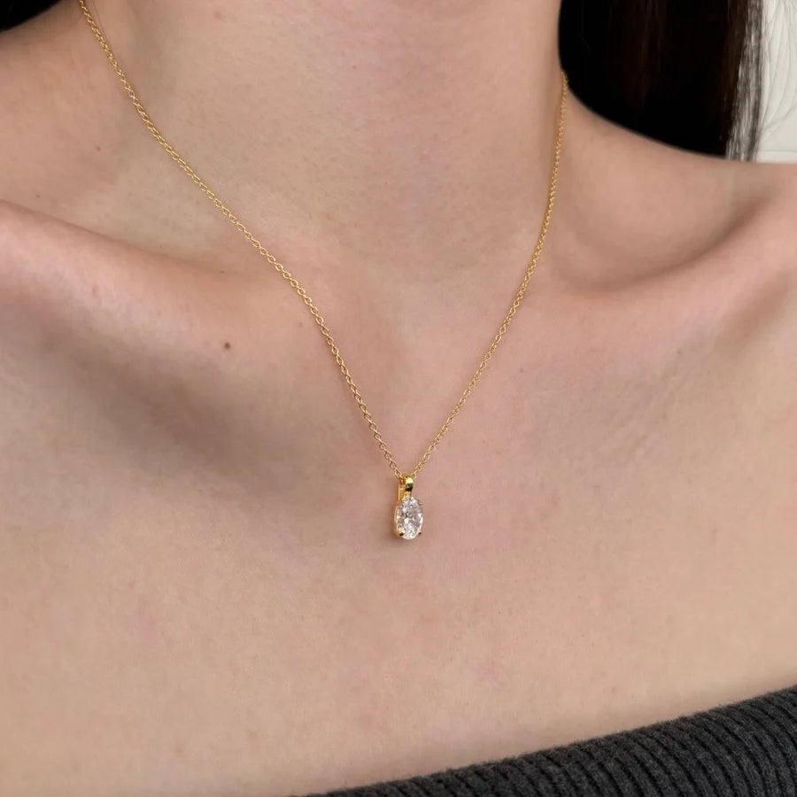 925 Sterling Silver Zircon Kabelkette Beschichtung Geometrische Anhänger Halskette | Shop Nory
