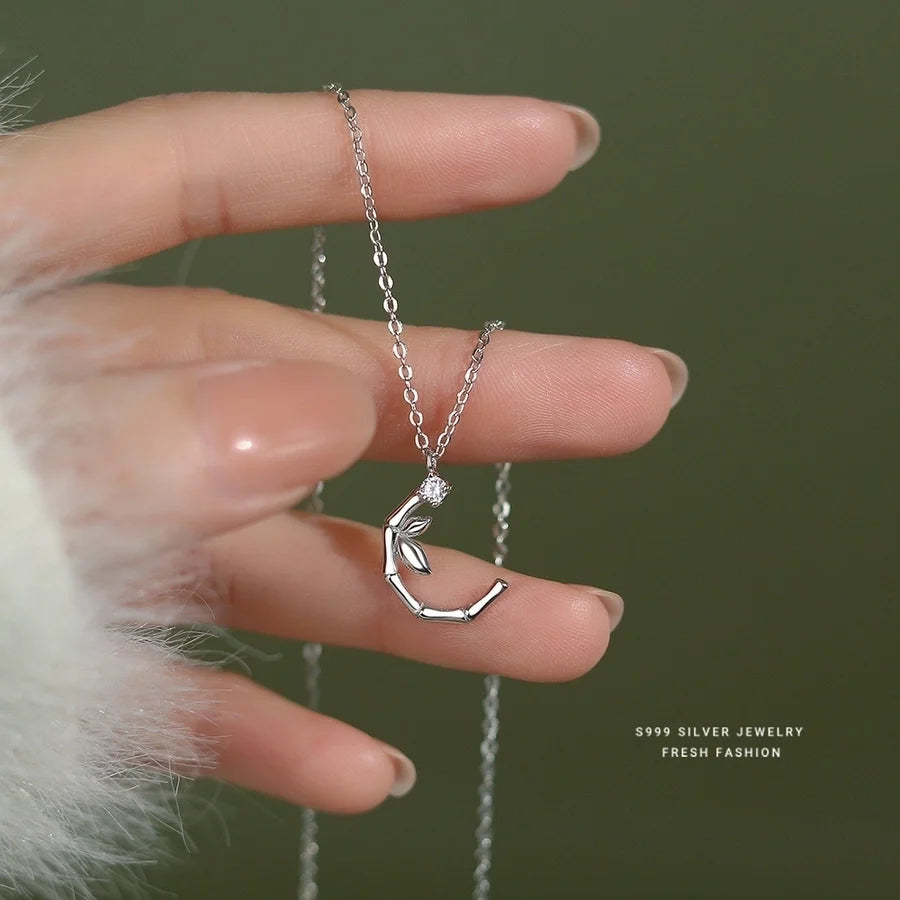 S999 Silber Zirkon Kabelkette Plattierung Bambus Anhänger Halskette | Shop Nory