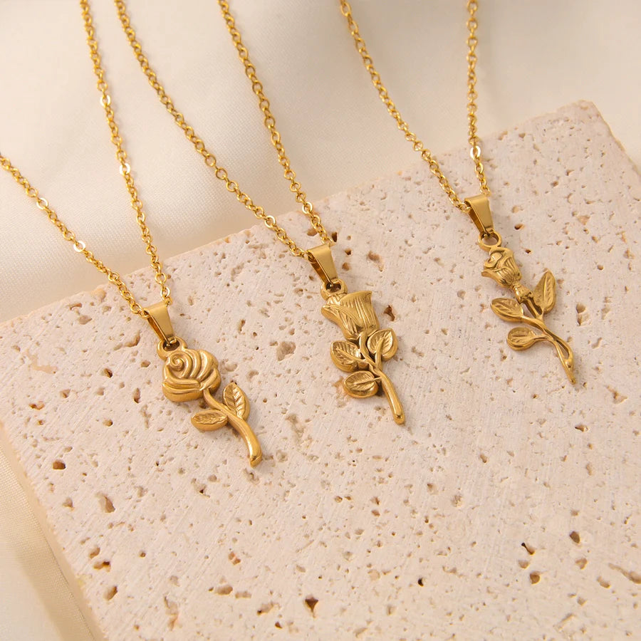 Halskette Rose Unisex in Edelstahl - 18k vergoldet | Shop Nory