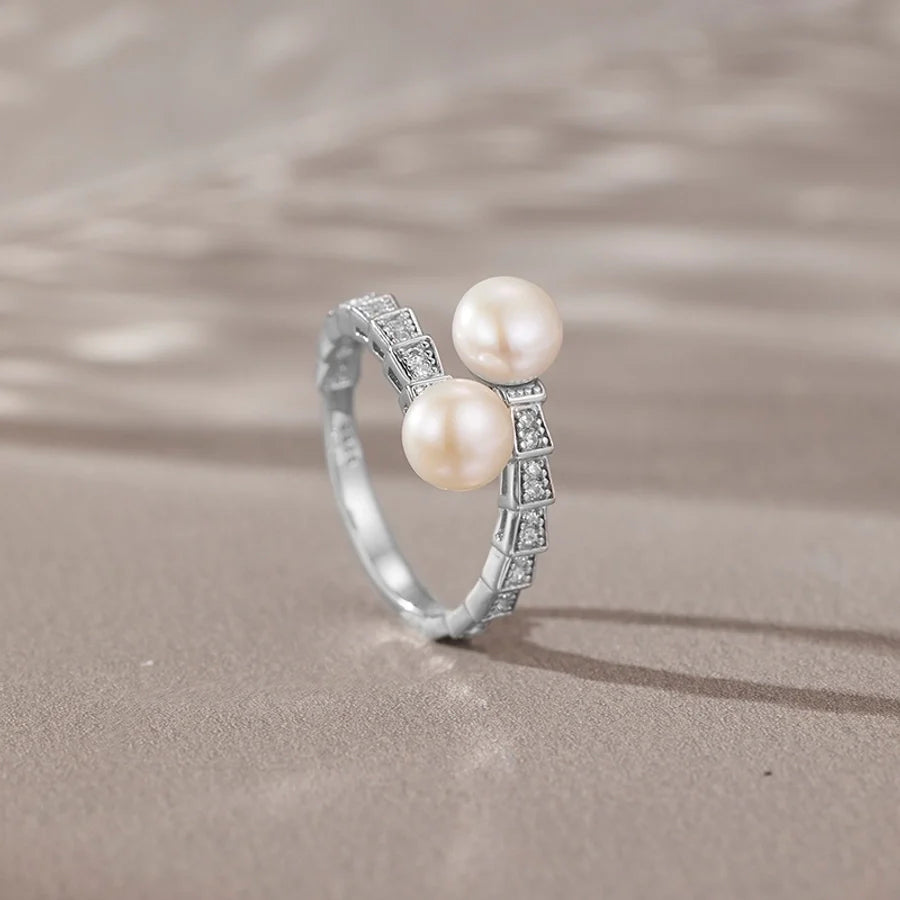 18K vergoldete Weißgold vergoldete 925 Sterling Silber Perle Zirkon geometrische Ringe 925 Sterling Silber Ringe | Shop Nory