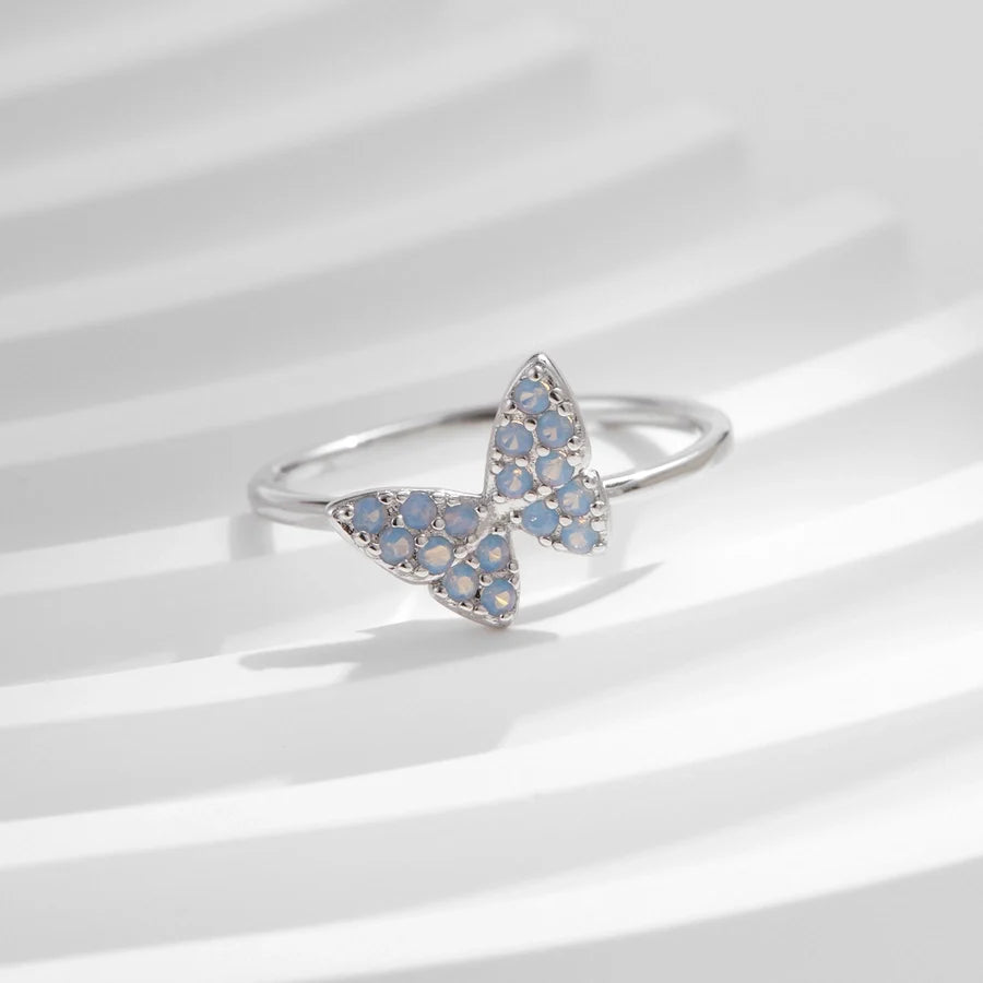 Rhodium-beschichtete 925 Sterling Silber Opal Schmetterlingsringe 925 Sterling Silber Ringe | Shop Nory