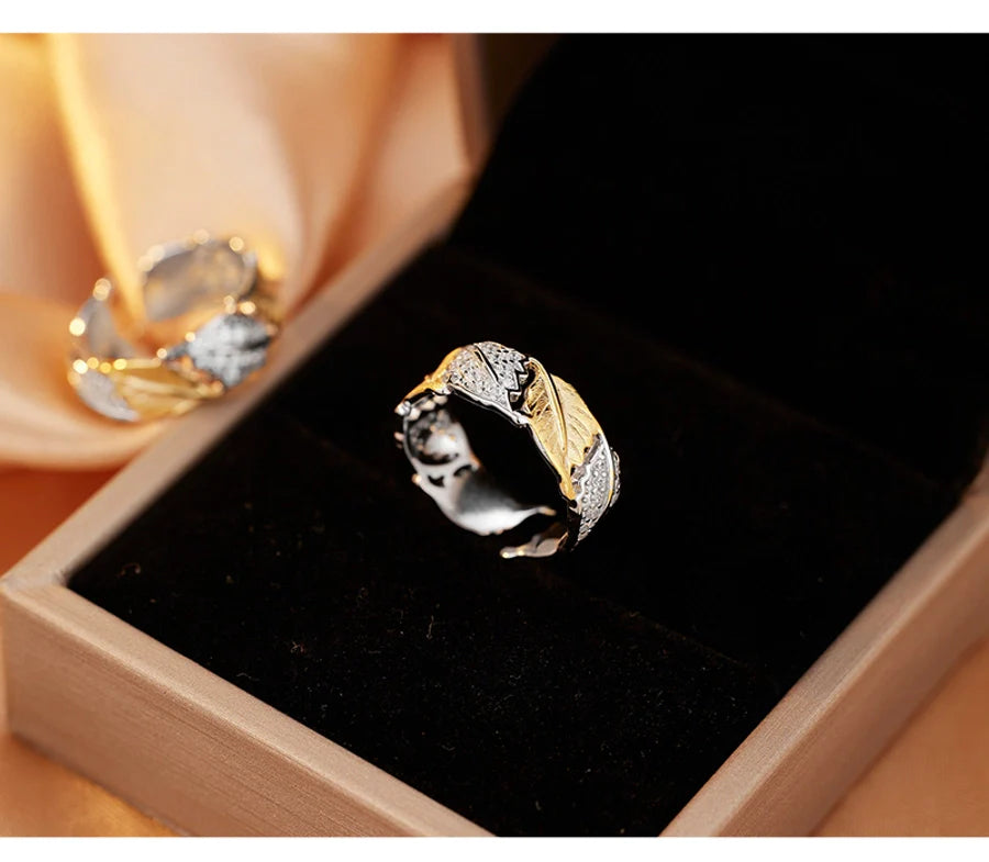 18K Gold Plated Weißgold Plated 925 Sterling Silber Zirkon Unregelmäßige Blätter Offene Ringe 925 Sterling Silber Ringe | Shop Nory