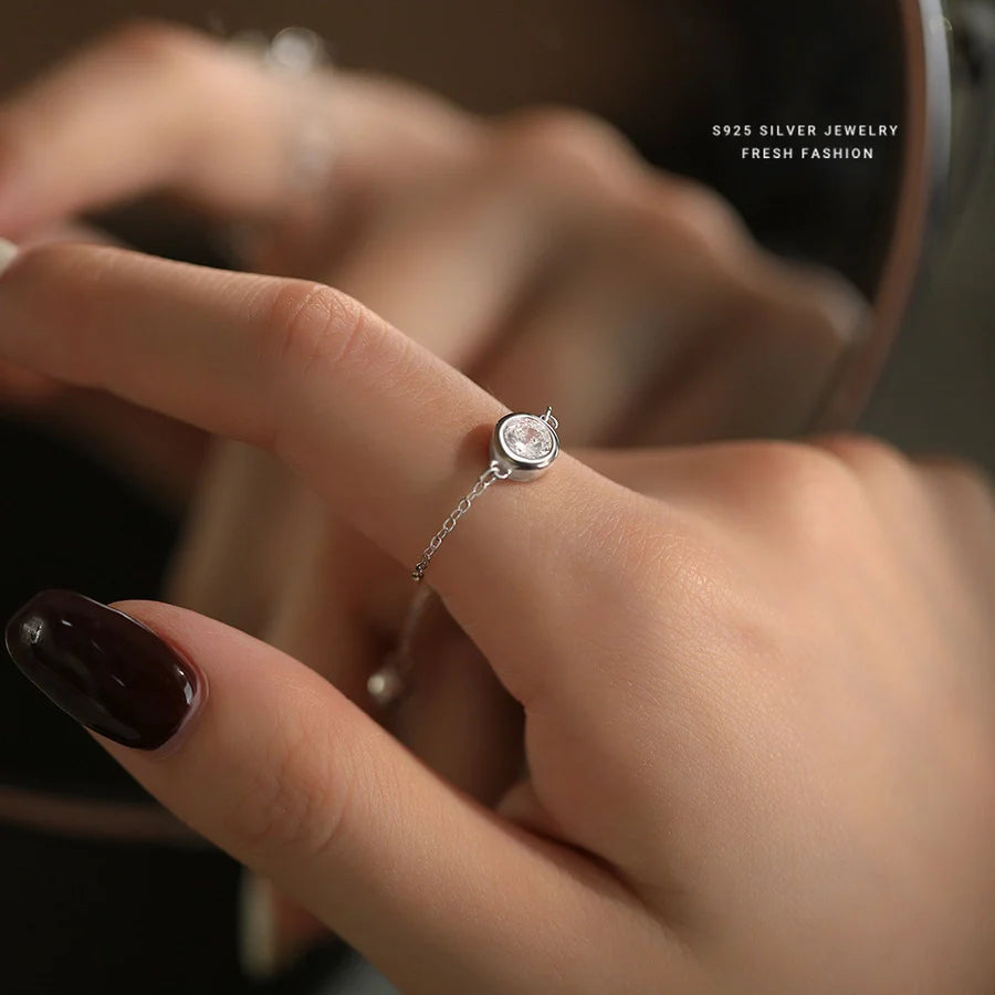 925 Sterling Silver Zircon Rund Verstellbarer Ring 925 Sterling Silber Ringe | Shop Nory
