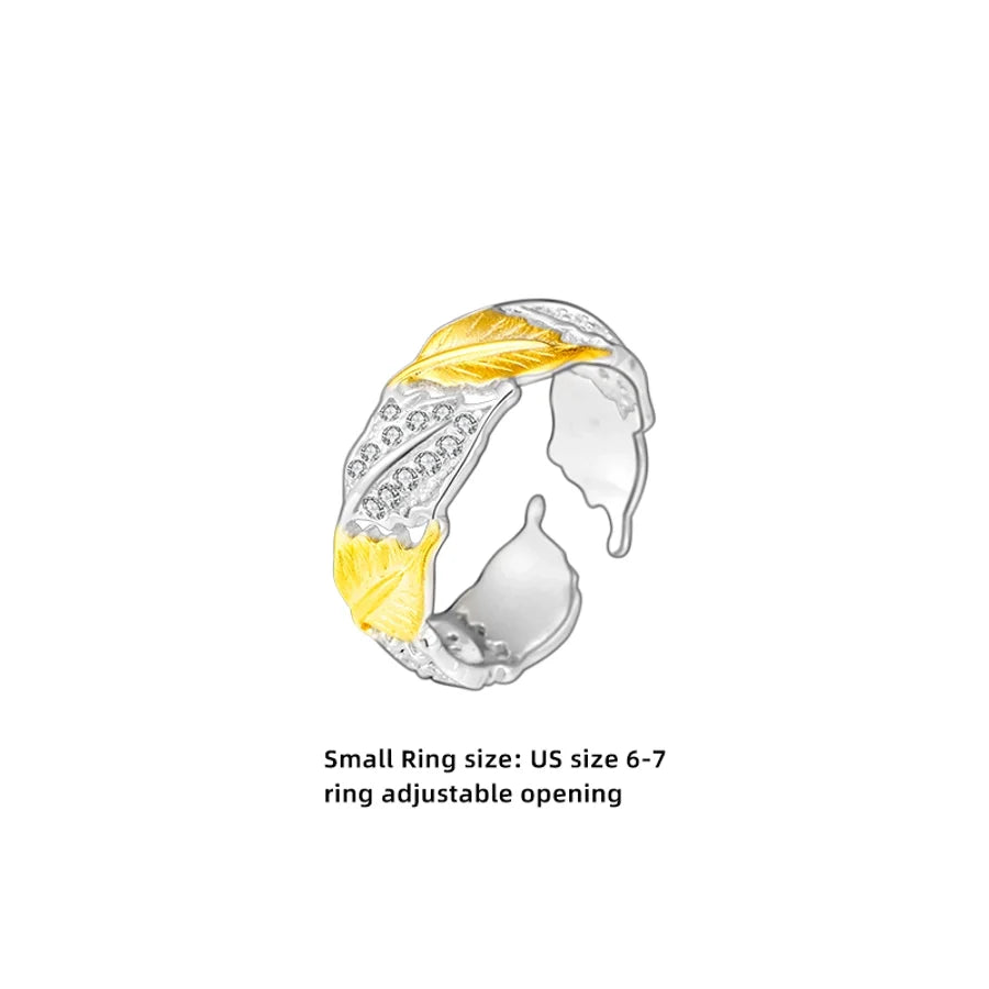 18K Gold Plated Weißgold Plated 925 Sterling Silber Zirkon Unregelmäßige Blätter Offene Ringe 925 Sterling Silber Ringe | Shop Nory