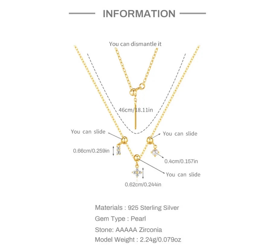 925 Sterling Silber Zirkon Kabelkette Beschichtung Geometrische Multi Charms Halskette | Shop Nory