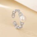 18K vergoldet Weißgold vergoldet 925 Sterling Silber Perle Zirkon Geometrische Linien Offene Ringe | Shop Nory
