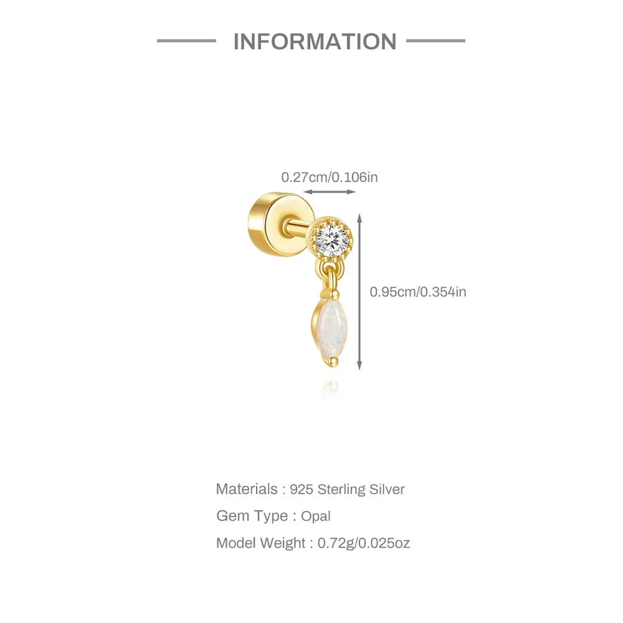 1 Stück Ohrknorpelringe & Steckern Einfacher Stil Klassischer Stil Geometrisch 925 Sterling Silber Opal Zircon Ohrknorpelringe & Steckern | Shop Nory