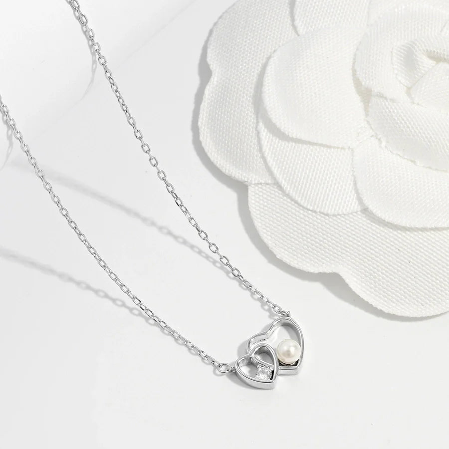 925 Sterling Silver Plated Shell Perlen Zirkon Kabelkette Herzform Halskette | Shop Nory