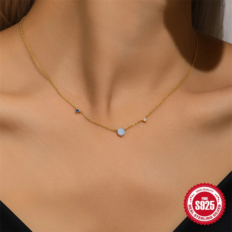925 Sterling Silber Opal Zirkon Kabelkette Beschichtung Geometrische Halskette | Shop Nory