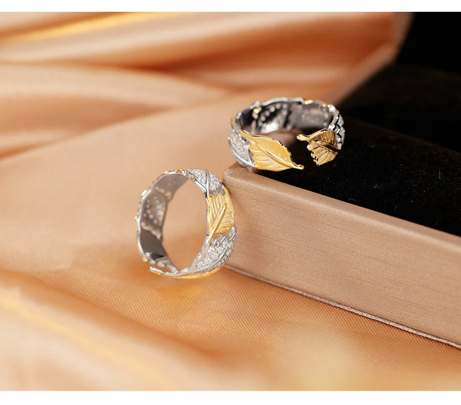 18K Gold Plated Weißgold Plated 925 Sterling Silber Zirkon Unregelmäßige Blätter Offene Ringe 925 Sterling Silber Ringe | Shop Nory