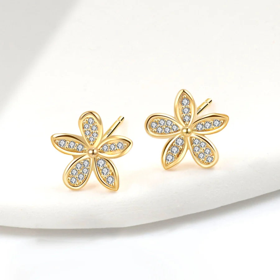 1 Paar 18K vergoldete 925 Sterling Silber Zirkon 925 Sterling Silber Ohrringe Blumen Ohrstecker | Shop Nory