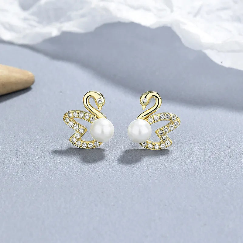 1 Paar 925 Sterling Silber Perle Zirkon 925 Sterling Silber Ohrringe Schwan Ohrstecker | Shop Nory
