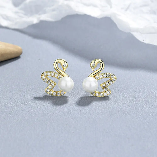 1 Paar 925 Sterling Silber Perle Zirkon 925 Sterling Silber Ohrringe Schwan Ohrstecker | Shop Nory