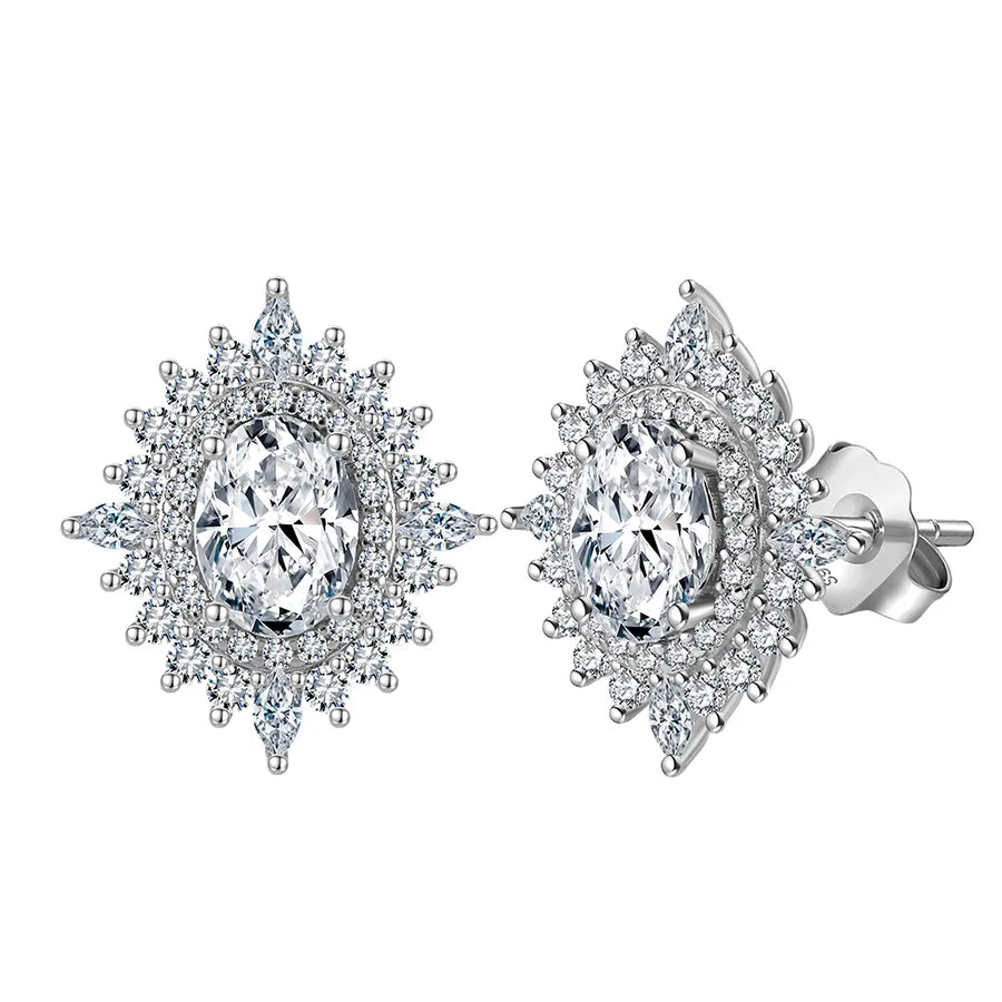 Weißgoldbeschichtete versilberte 925 Sterling Silber Zirkon 925 Sterling Silber Ohrringe runde Herzform Rhombus Ohrringe | Shop Nory