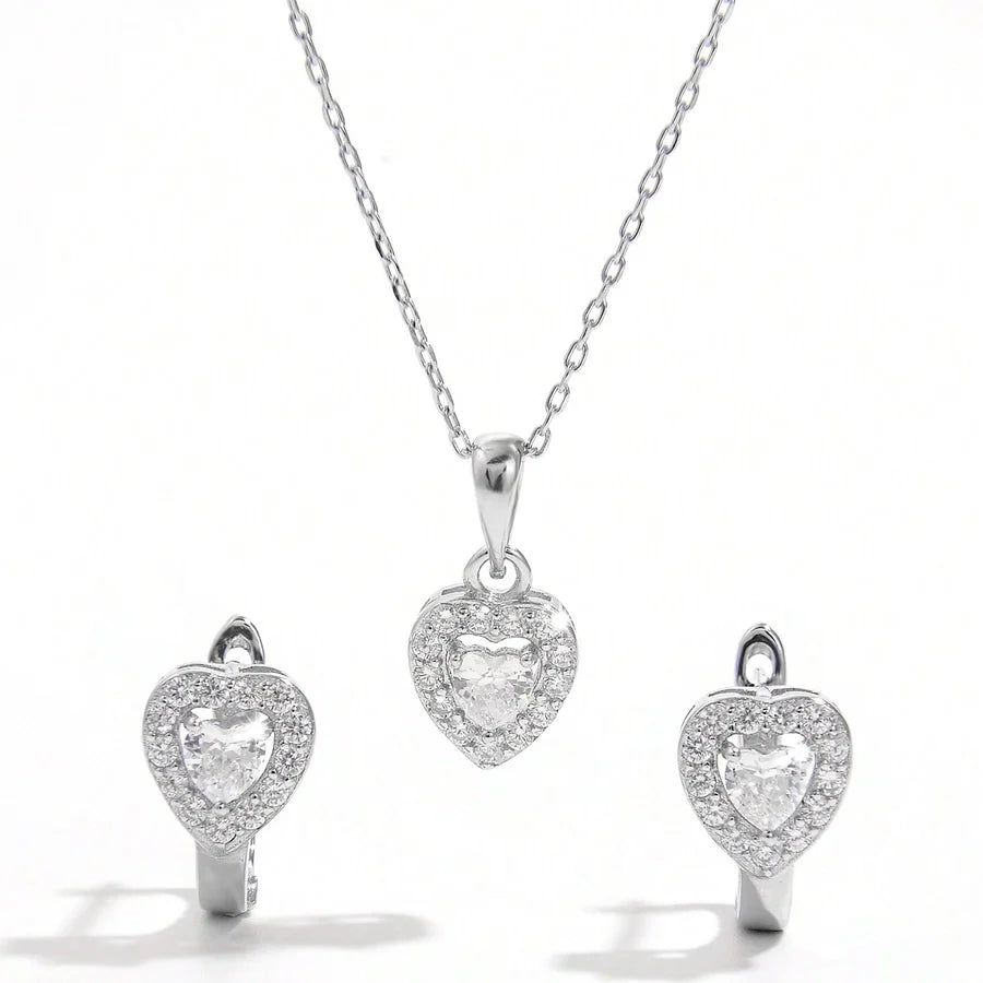 925 Sterling Silber Plattiertes Platin Ohrclip Halsketten Set | Shop Nory