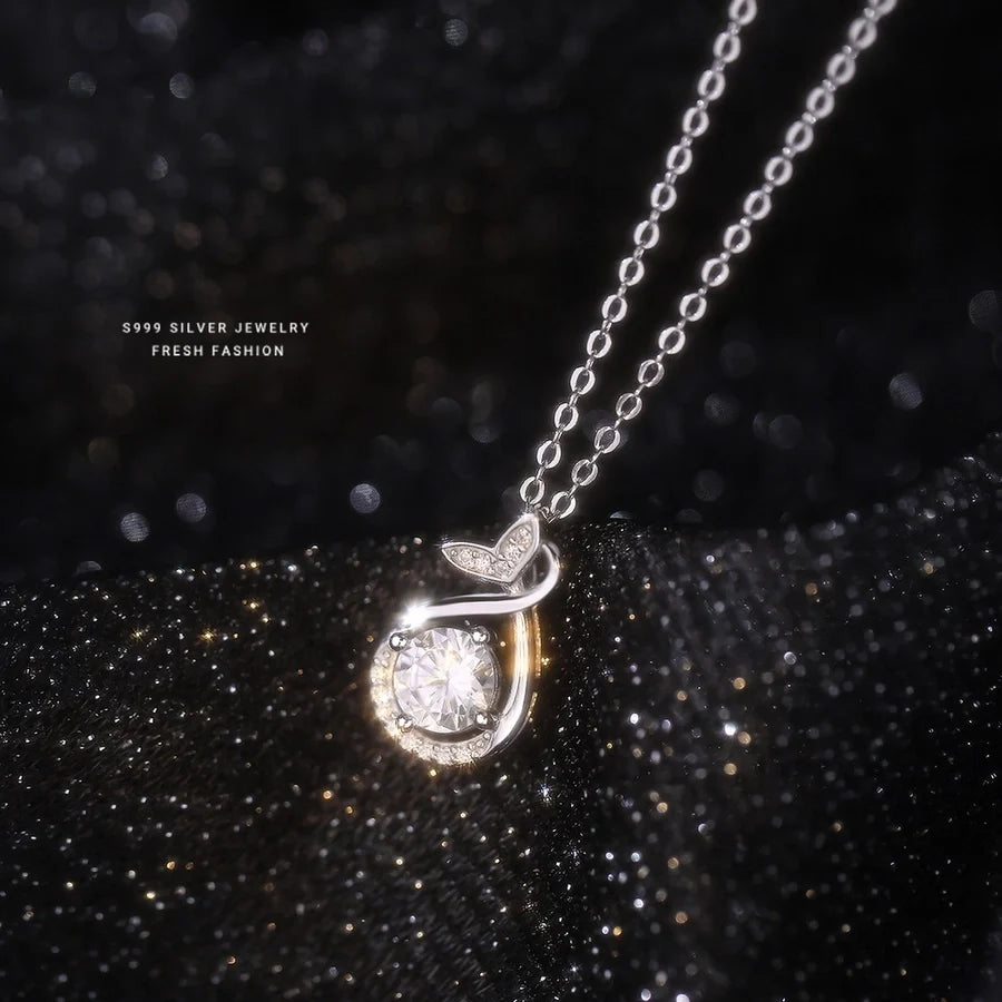 S999 Silber Zirkon Kabelkette Beschichtung Fischschwanz Anhänger Halskette | Shop Nory
