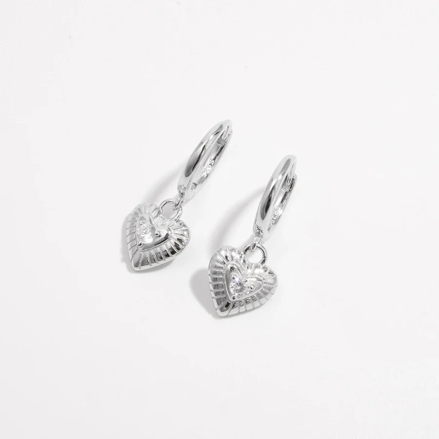 1 Paar Weißgoldplattierte 925 Sterling Silber Zirkon 925 Sterling Silber Ohrringe Herzform Tropfohrringe | Shop Nory
