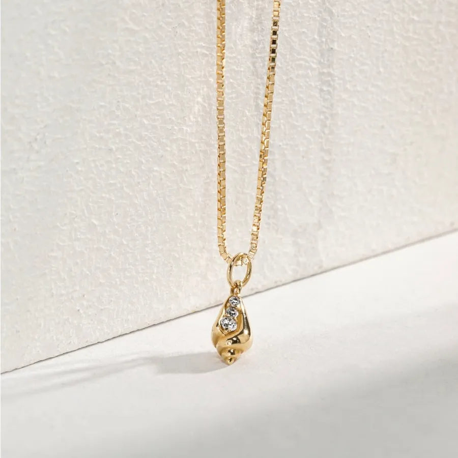 925 Sterling Silver Zircon Box Chain Einlage Conch Anhänger Halskette | Shop Nory