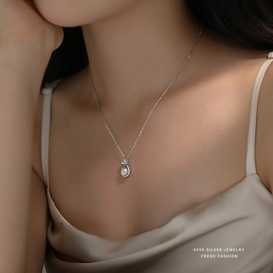 S999 Silber Zirkon Kabelkette Beschichtung Fischschwanz Anhänger Halskette | Shop Nory