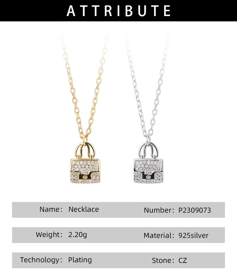 925 Sterling Silber Rack Plattiert Langlebig Plattiert Zirkon Kabelkette Tasche Anhänger Halskette | Shop Nory