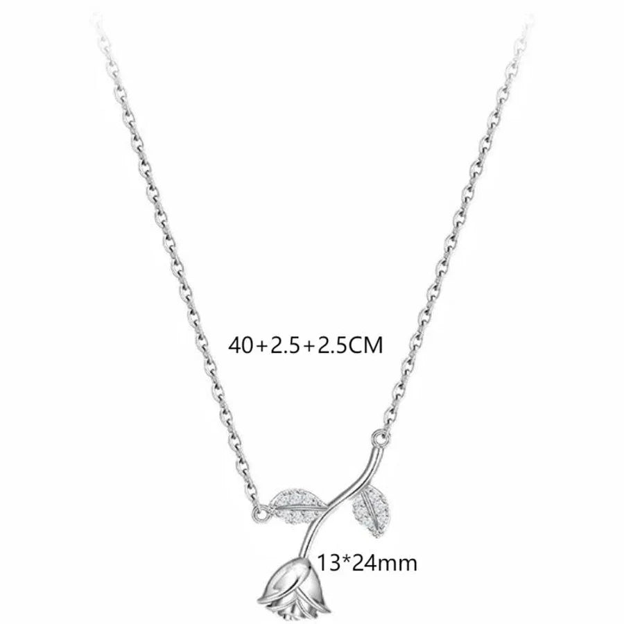 925 Sterlingsilber Zirkon Kabelkette Einlage Rose Halskette | Shop Nory