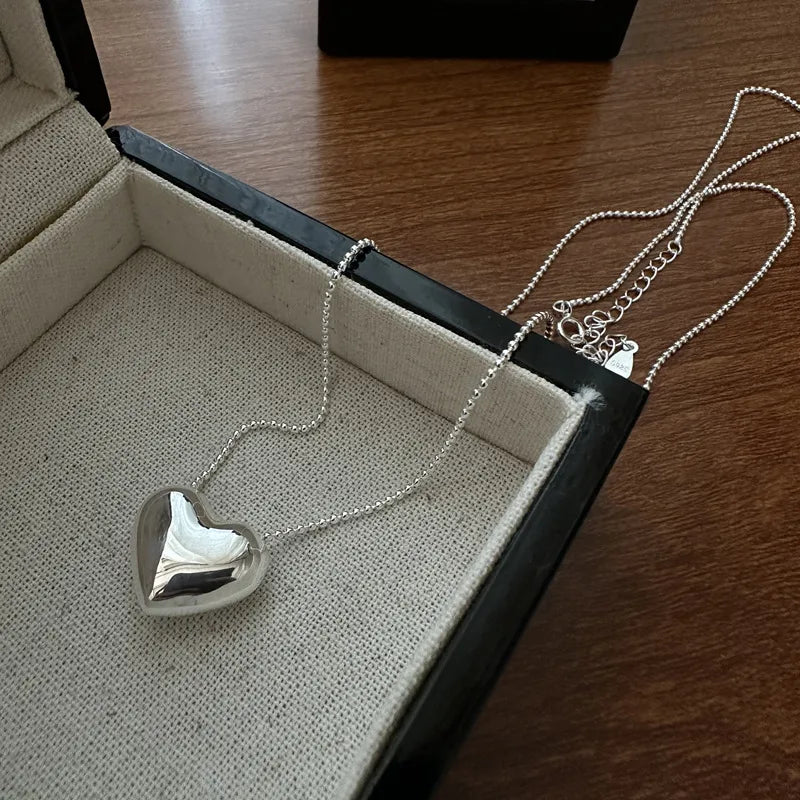925 Sterling Silber Kugelkette Polierende Herzform Halskette | Shop Nory