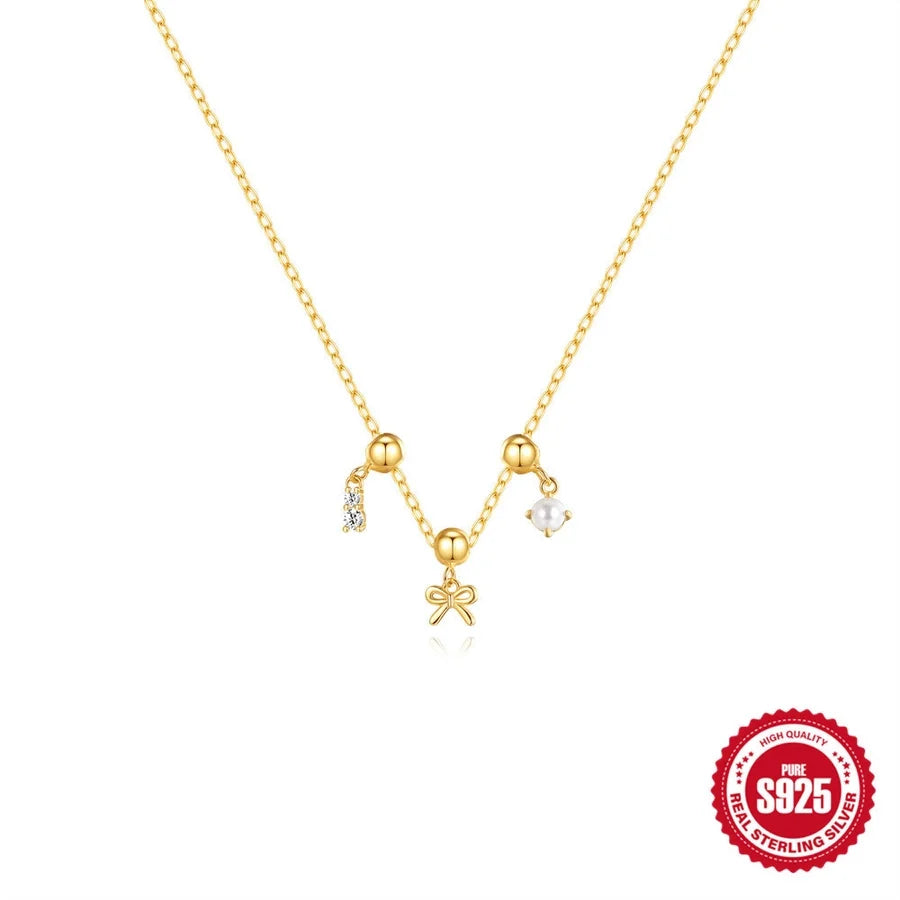 925 Sterling Silber Kabelkette Beschichtung Schleife Knoten Multi Charms Halskette | Shop Nory