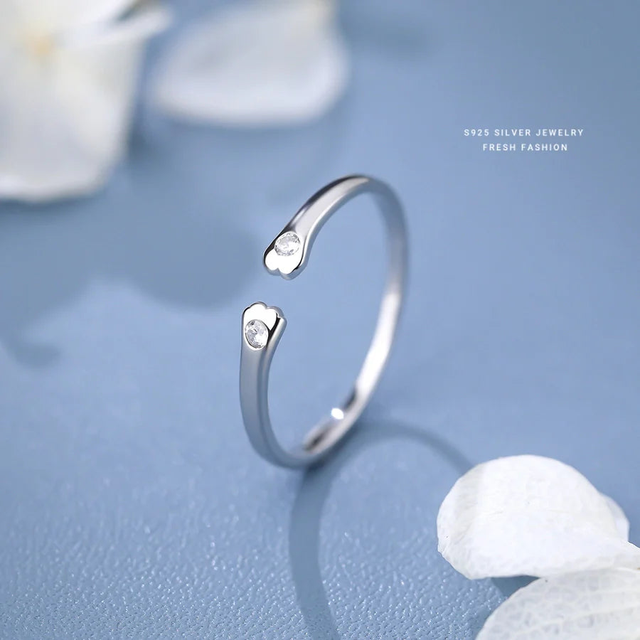 925 Sterling Silver Zirkon Tier Pfotenabdruck Offene Ringe 925 Sterling Silver Ringe | Shop Nory