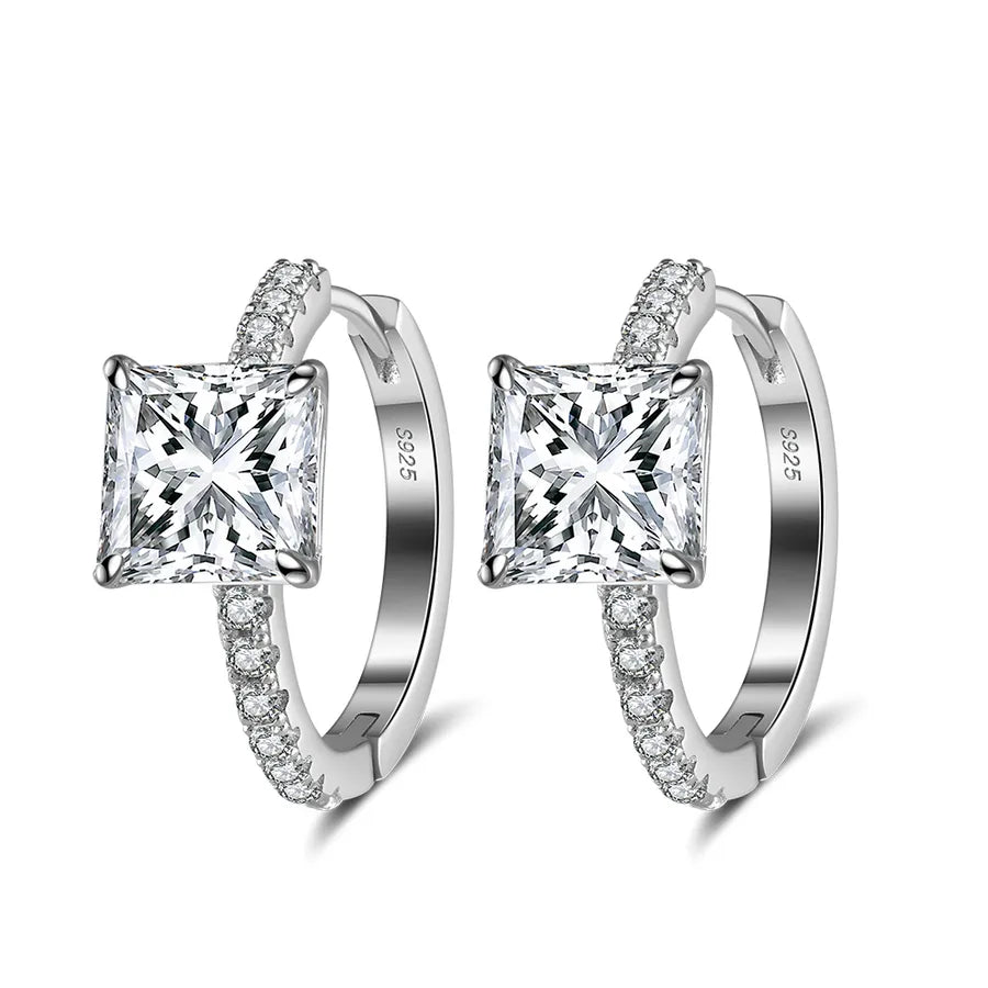 Weißgoldbeschichtete versilberte 925 Sterling Silber Zirkon 925 Sterling Silber Ohrringe runde Herzform Rhombus Ohrringe | Shop Nory