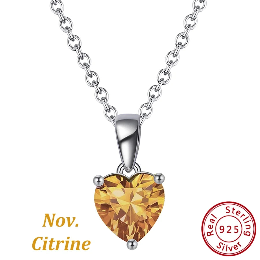 925 Sterling Silber Überzogene Kabelkette Runde Herzform Geburtstagsstein Halskette | Shop Nory