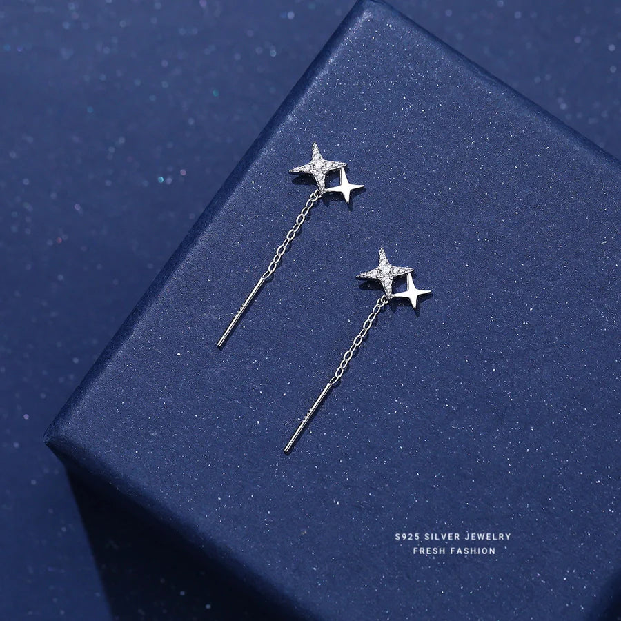 1 Paar 925 Sterling Silber Zirkon 925 Sterling Silber Ohrringe Stern Ohrenlinie | Shop Nory