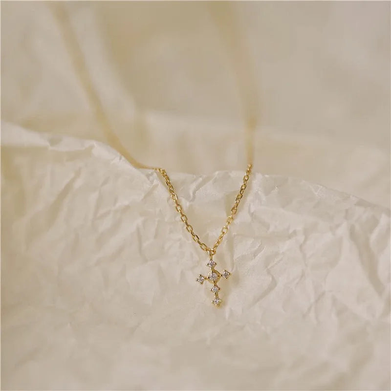 925 Sterling Silber Zirkon Kabelkette Einlage Kreuz Anhänger Halskette | Shop Nory