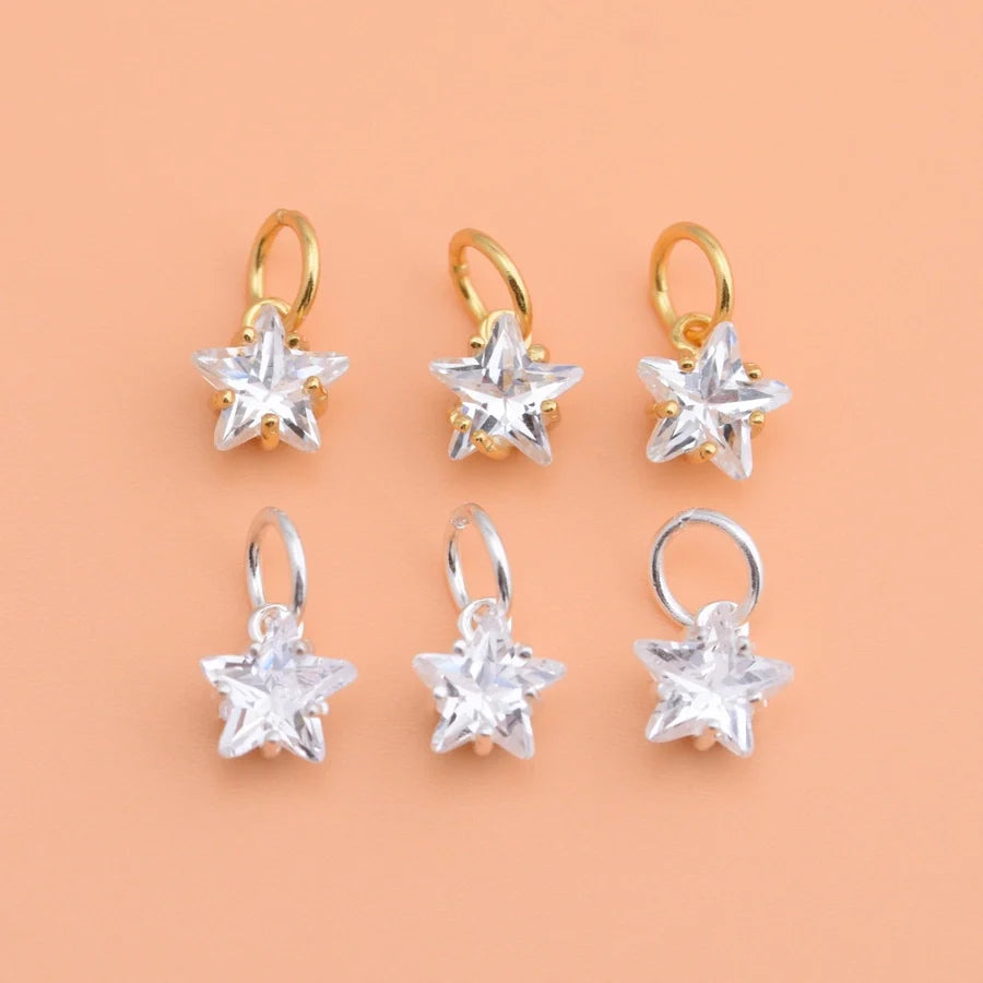 925 Sterling Silber Rhinestone Zirkon Zubehör Mini Kleiner Stern Fünfzackiger Stern Anhänger Armband Halskette Kreative Handgemachte Zubehör | Shop Nory