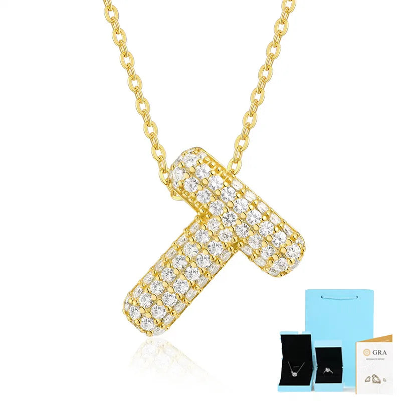 925 Sterling Silver Moissanite Kabelkette Buchstaben Anhänger Halskette | Shop Nory