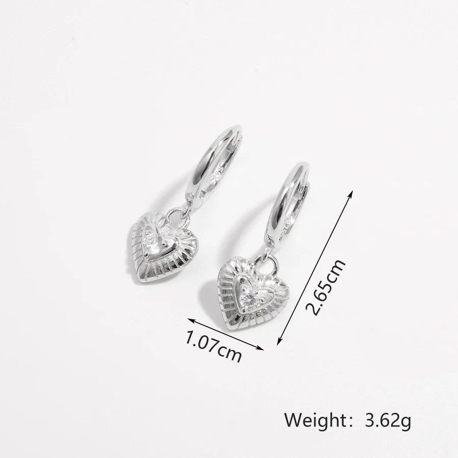 1 Paar Weißgoldplattierte 925 Sterling Silber Zirkon 925 Sterling Silber Ohrringe Herzform Tropfohrringe | Shop Nory